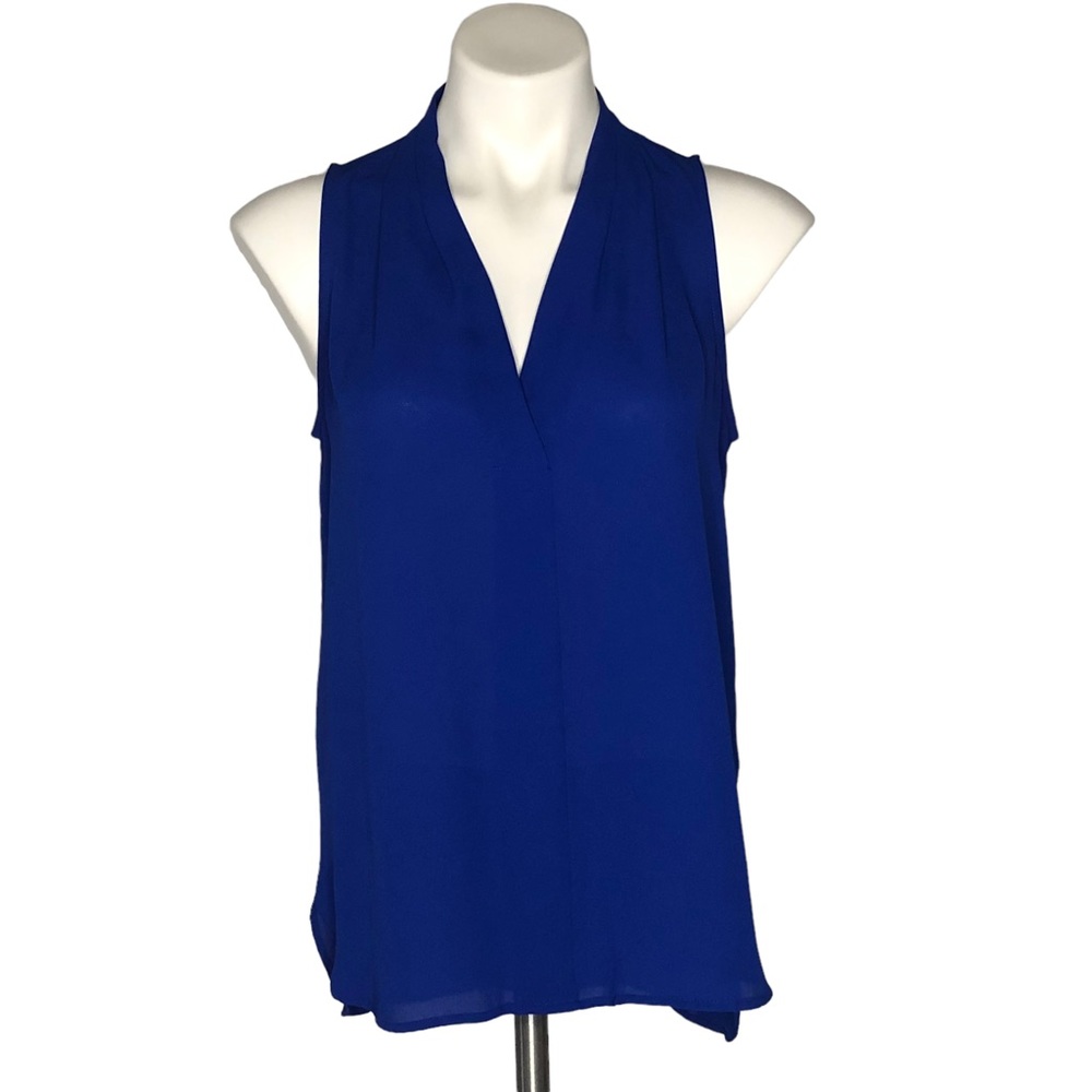 Vince Camuto Royal Blue Sleeveless Sheer Polyester High Low Top
